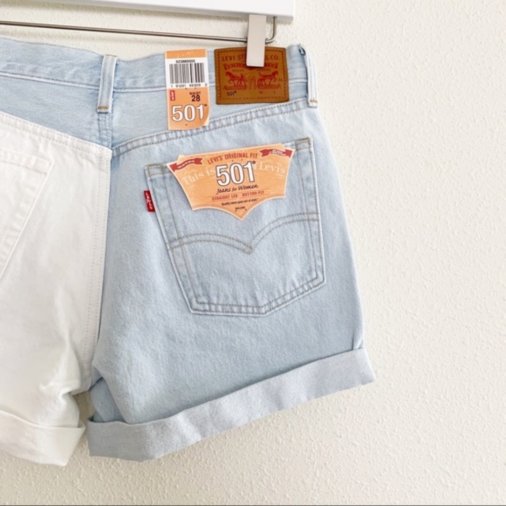 Levi's Two Tone Colorblock Denim Shorts - Picture 3 of 8